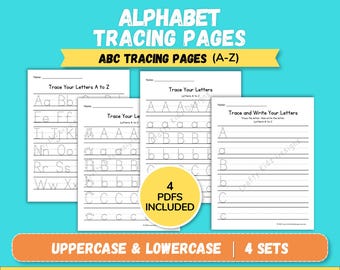 Alphabet Tracing Worksheets A-Z Uppercase and Lowercase Letter Tracing Pages Preschool Handwriting Practice Printable Ages 3-5