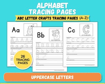Alphabet Letter Craft Tracing Pages A-Z Uppercase and Lowercase Tracing Worksheets Preschool Printable ABC Handwriting Practice