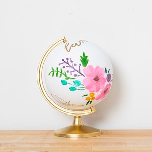 Hand Painted Globe, Painted World Globe, Personalized Gift, World Globe, Floral Themed Decor, Watercolor Style Decor, Floral Gift Globe