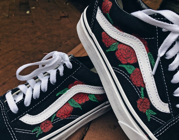 Rose painted old skool vans | Etsy