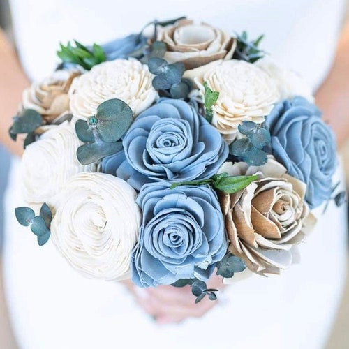 Dusty Blue Bouquet Sola Wood Flowers Dried Flower Bouquet Etsy