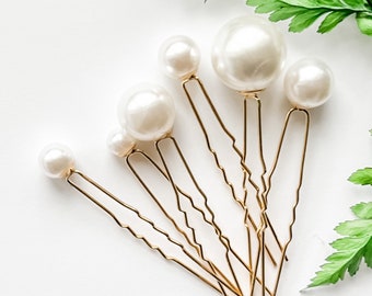 Pearl Wedding Hair Pins - Gold Set Hair Pins - Pearl Bridal Hair Piece