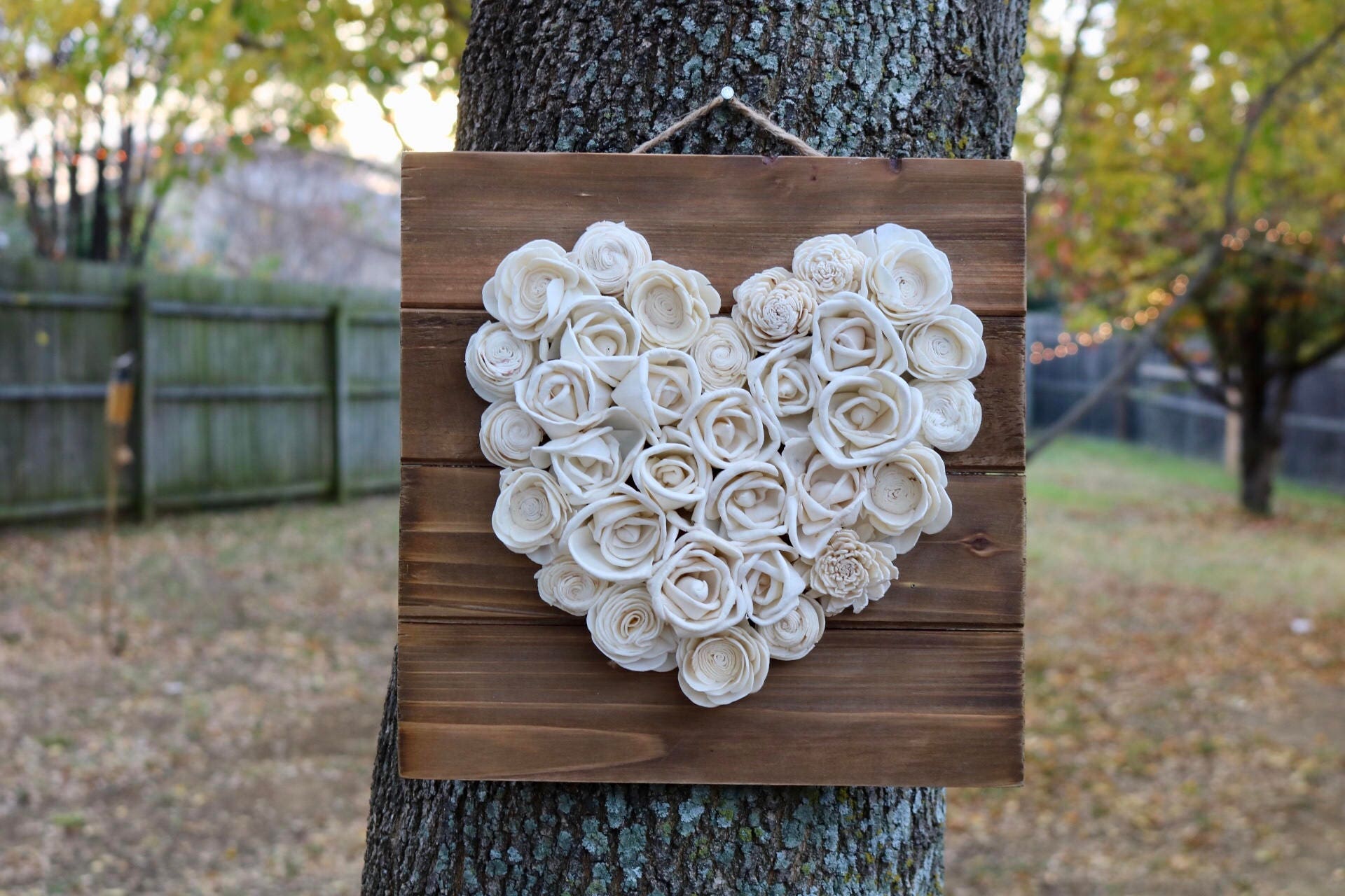 Wall Decor Flowers Heart Rustic Plaque of Wood Cream Wood Etsy