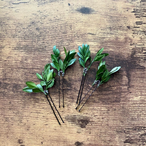 Wedding greenery hair pins, hair pin set, dried leaves hair, bride hair