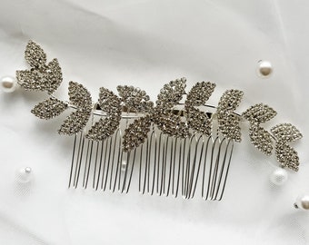 Bridal Silver Rhinestone Leaves Hair Comb
