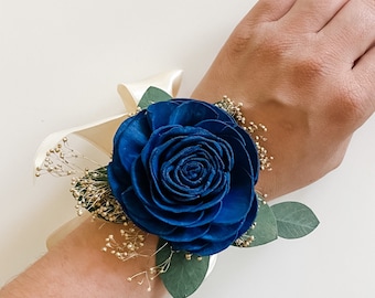 Gold & Navy Blue Corsage, Bridesmaid Corsage, Prom Corsage, Mother of the Bride/Groom Corsage