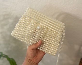 Pearl Beaded Bag, Wedding Handbag, Bridal Purse, Pearl Evening Bag, Faux Pearl Bag, Ivory, Bride, Wedding Accessory