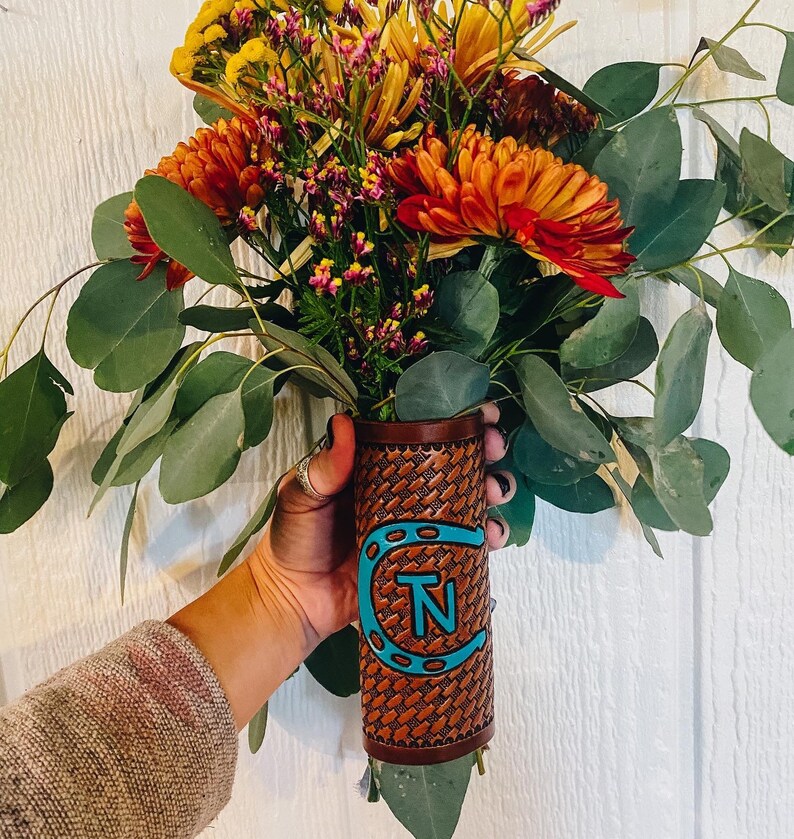 Leather Tooled Bouquet Wrap Etsy
