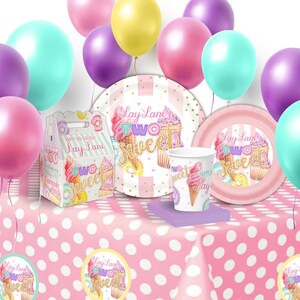 TWO Sweet Birthday Party Pack, BASIC Party Bundle for 12 Guests, Donuts Cupcakes Ice Cream Party Supplies