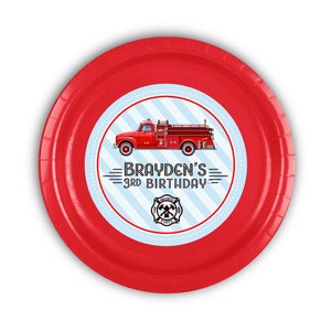 Firetruck Party Personalized Meal Plates, pack of 12