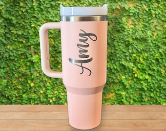 Laser Engraved Stanley LOOK-A-LIKE 40 ounce Stainless Steel Insulated Tumbler with Handle and Lid with Straw Hole