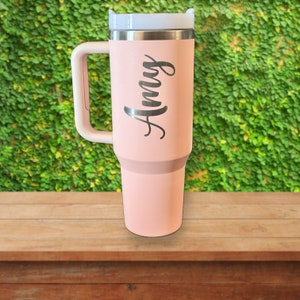 Laser Engraved Stanley LOOK-A-LIKE 40 ounce Stainless Steel Insulated Tumbler with Handle and Lid with Straw Hole