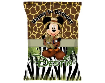 Mickey Mouse Safari Custom Chip Bags, Snack Bags, Pouches, SET of 12