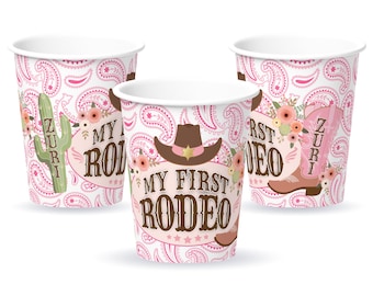 My First Rodeo Party Tassen: Pink Wilder Westen, Personalisiert, 1.Geburtstag, 12 Count