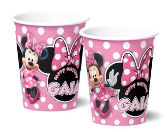 Minnie Mouse Pinks Birthday Party, Personalized Party Cups, pack of 12