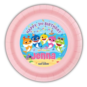 Baby Shark Birthday Party Personalized Meal Plates, 12count, GIRL Celebration