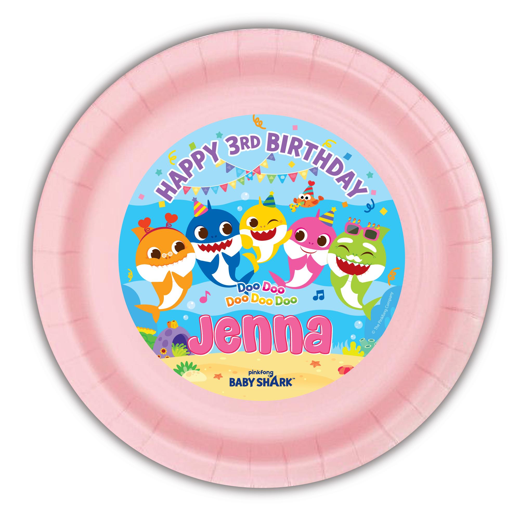 Platos de comida personalizados para fiesta de cumpleaños de Baby Shark, 12 unidades, celebración para niña