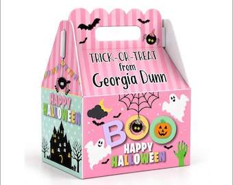 Cute Spooky Halloween PINK Trick-or-Treat BOO Party Personalized Favor Boxes, Pack of 8