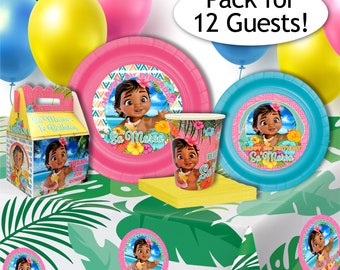 Baby Moana Luau Birthday Basic Party Pack, 12 guests