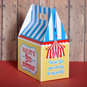 Circus Carnival Party, Personalized Gable Favor Boxes, pack of 8 image 2