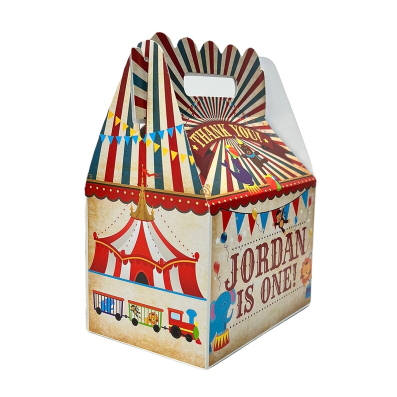 Circus Vintage Party, Personalized Gable Favor Boxes, pack of 8 image 2
