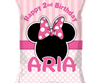 Bolsas de papas fritas personalizadas de Minnie Mouse, bolsas para refrigerios, bolsitas, juego de 12