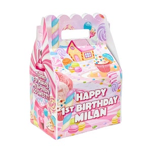 Sweet Candy Shop, Candyland, Two Sweet, Sweet One, Birthday Party, Personalized Gable Favor Boxes, pack of 8