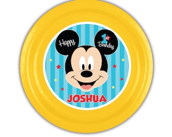 Mickey Mouse 1st First Birthday Turquoise Theme Personalized Cake Plates, pack of 12