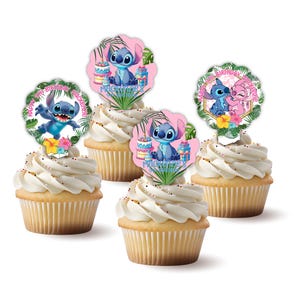 Stitch Luau Personalized Cupcake Picks Toppers, pack of 12