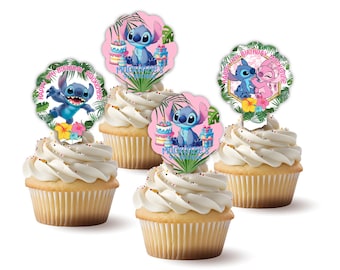 Stitch Luau Personalized Cupcake Picks Toppers, pack of 12