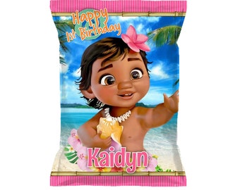 Moana Birthday Party Chip Bags: Custom Snack Pouches, Set of 12