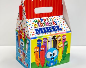 Color crew with googoo birthday party, qty 8 personalized gable favor boxes