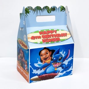 Lilo & Stitch Surf Island Birthday Party, Personalized Gable Favor Boxes, pack of 8