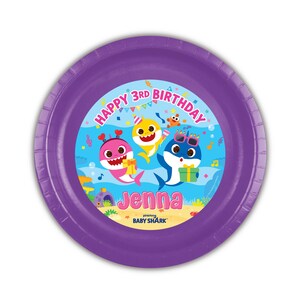 Baby Shark Birthday Party Personalized Cake Plates, 12count, Celebration GIRL