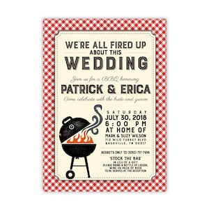 BBQ Cookout Gingham Check Invitation, Set of 16 PRINTED INVITATIONS
