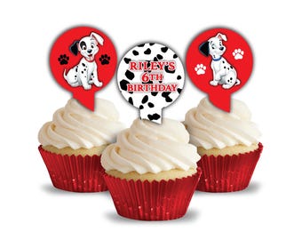 101 Dalmatians, Die Cut Two Sided Personalized Cupcake Toppers, pack of 12