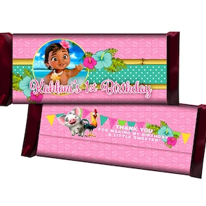 Baby moana chocolate candy bar wrappers, set of 12 wraps