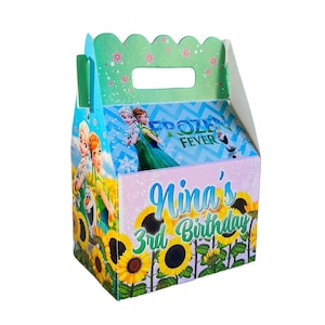 Frozen fever party, personalized gable favor boxes, pack of 8