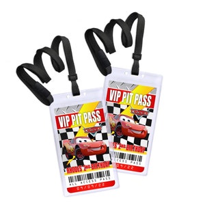 Cars party vip pit pass in pouch with lanyard lightning mcqueen, set of 10