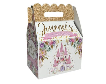 Cajas de regalo personalizadas con forma de castillo de princesa rosa y diseño floral, paquete de 8