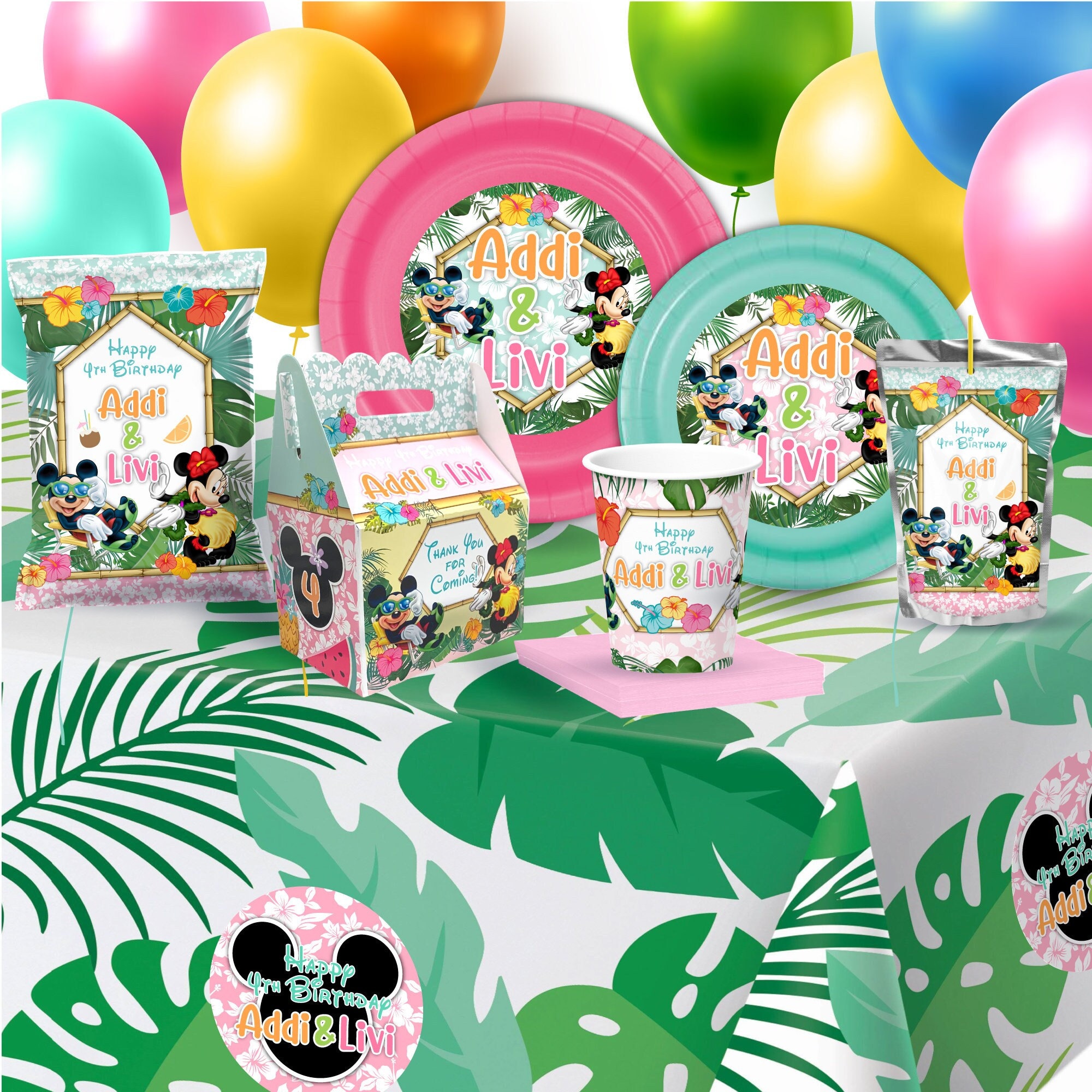 Mickey and Minnie Luau Birthday Party Pack: Deluxe Bundle for 12
