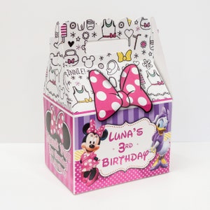 Minnie Mouse Daisy Duck Happy Helpers Birthday Party, Pack of 8 Personalized Gable Favor Boxes PINK & PURPLE