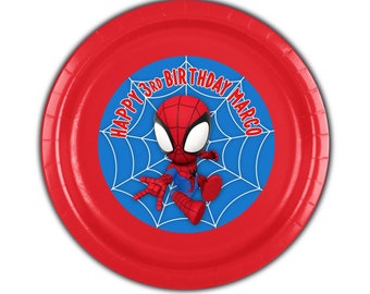 Personalized Spidey Birthday Party Plates: Comic Spider-Verse, Set of 12