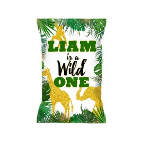 Wild ONE Jungle Safari Animals Custom Chip Bags, Snack Bags, Pouches, SET of 12