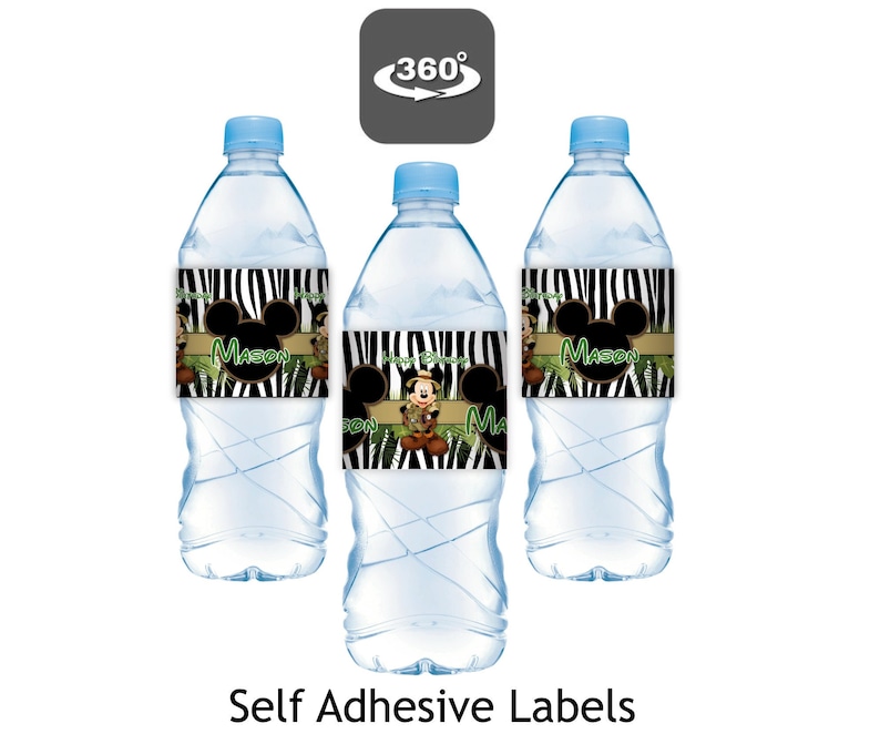 Mickey Mouse Safari Party, water labels, drink label, safari party, jungle safari party decoration, safari party supplies, Mickey Mouse safari, safari water bottle labels