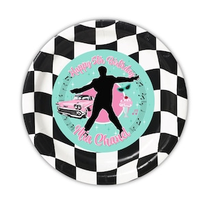 50&#39;s Diner Vintage Rock&#39;n&#39;Roll Party Personalized Meal Plates, pack of 12
