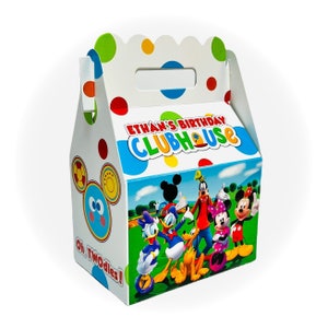 Mickey mouse clubhouse white with polka dot birthday party, qty 8 personalized gable favor boxes
