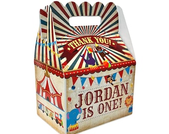 Circus Vintage Party, Personalized Gable Favor Boxes, pack of 8