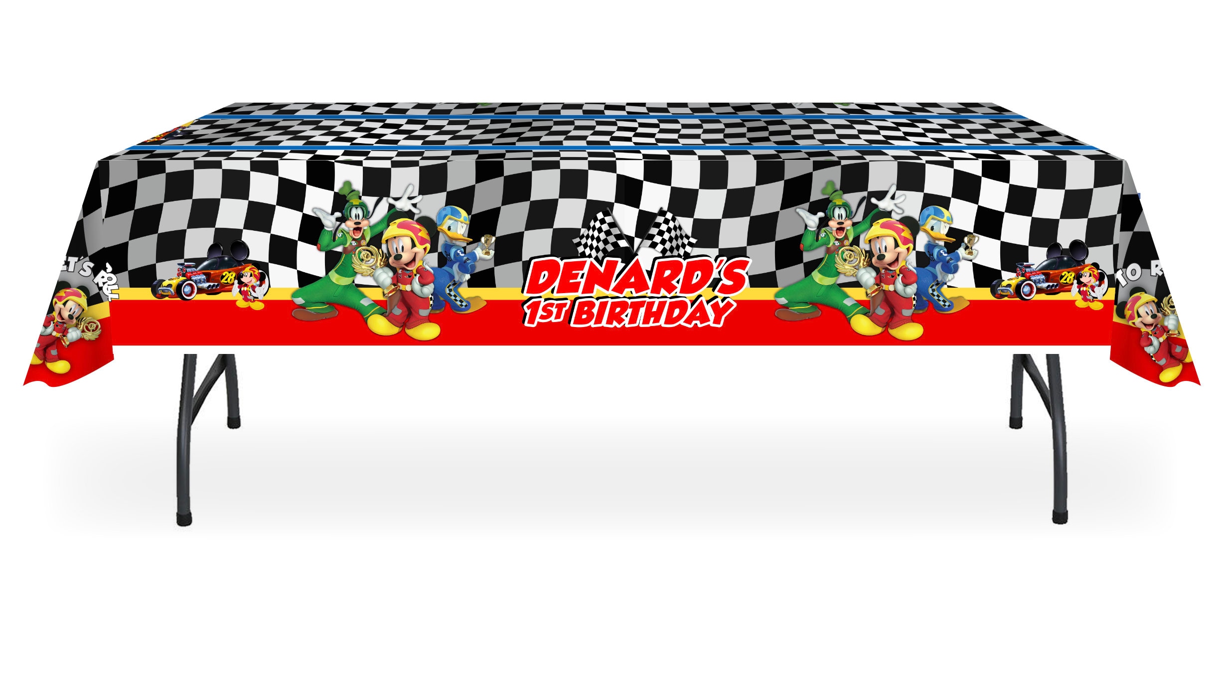 Mickey Mouse and the Roadster Racers Party Personalized HEAVY Vinyl Table Cover Custom Made Tablecloth