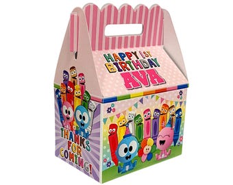 BabyFirst Color Crew, GooGoo & GaaGaa Birthday Party Favor Boxes - Personalized Gable Boxes, Pack of 8